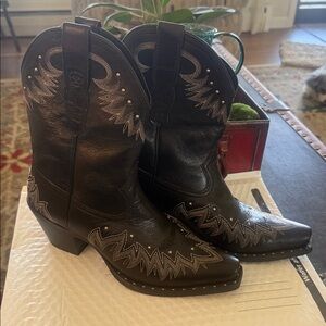 Ariat Black Leather Western Boots with Silver Embroidery